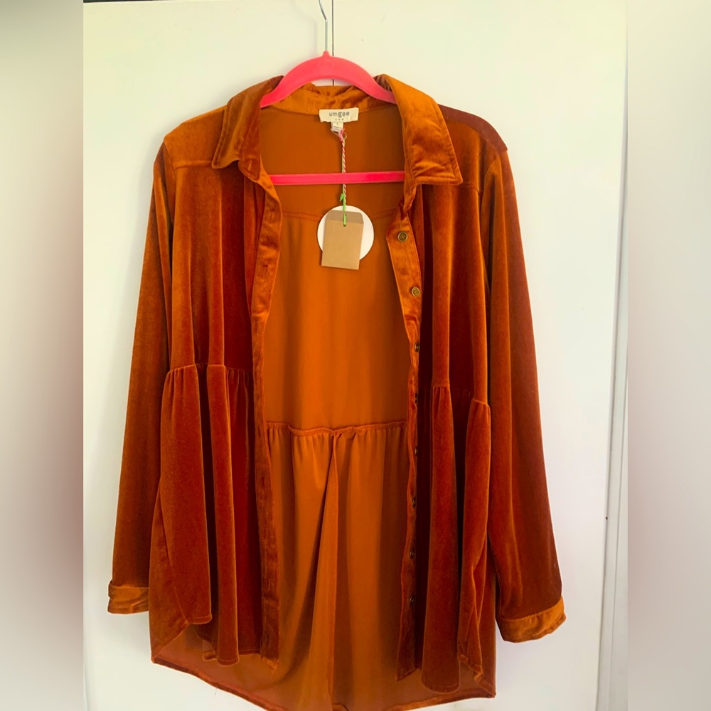 Umgee Rust Brown Velvet Button-Front Tunic